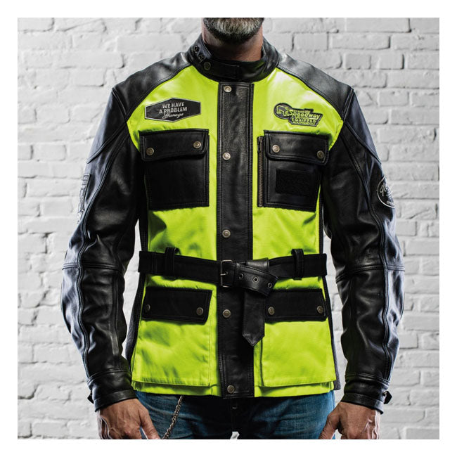 Holy Freedom Quattro Vision Leather Jacket Black / Fluo Yellow  - FREE UK Delivery - Moto Central