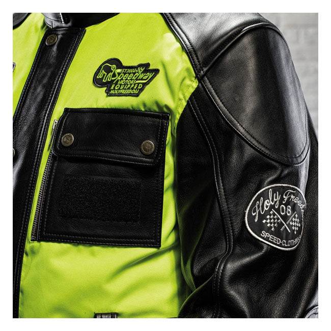 Holy Freedom Quattro Vision Leather Jacket Black / Fluo Yellow  - FREE UK Delivery - Moto Central