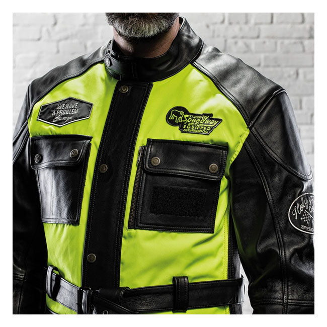 Holy Freedom Quattro Vision Leather Jacket Black / Fluo Yellow  - FREE UK Delivery - Moto Central