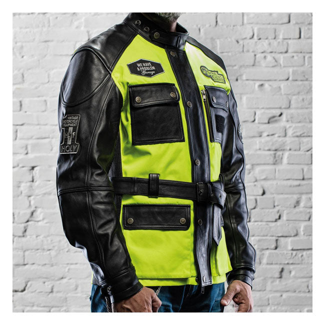 Holy Freedom Quattro Vision Leather Jacket Black / Fluo Yellow