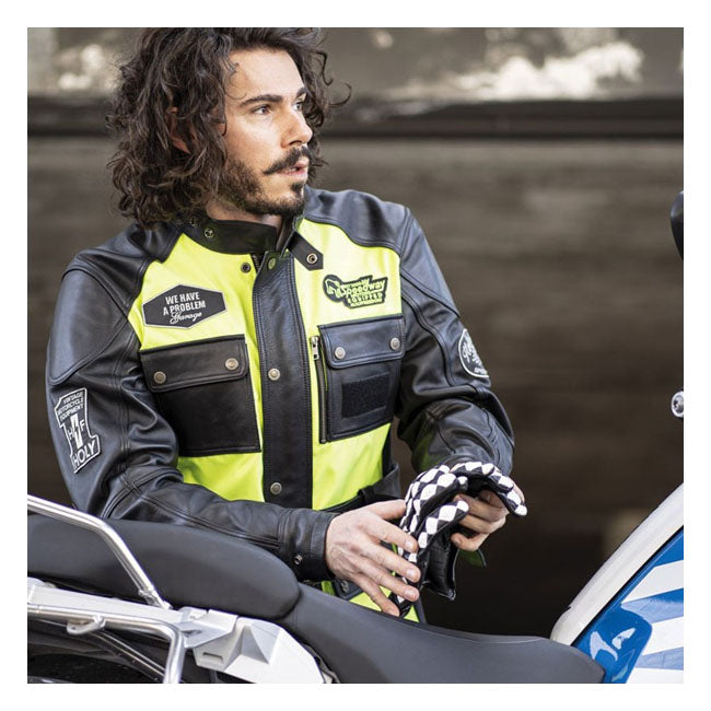 Holy Freedom Quattro Vision Leather Jacket Black / Fluo Yellow  - FREE UK Delivery - Moto Central