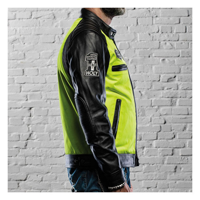 Holy Freedom Zero Vision Leather Jacket Black / Fluo Yellow - FREE UK Shipping, FREE 365 Day Returns | Moto Central