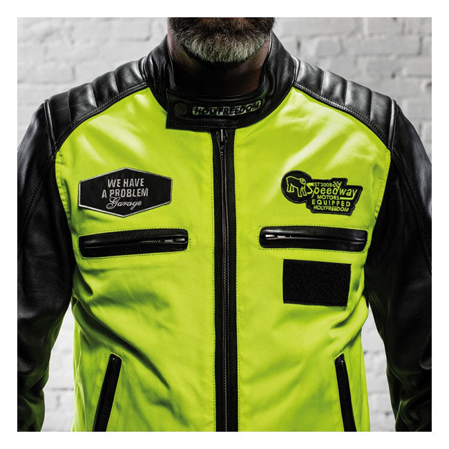 Holy Freedom Zero Vision Leather Jacket Black / Fluo Yellow - FREE UK Shipping, FREE 365 Day Returns | Moto Central