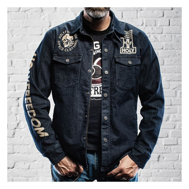 Holy Freedom Genoa Stampato Jacket Denim - FREE UK Shipping, FREE 365 Day Returns | Moto Central