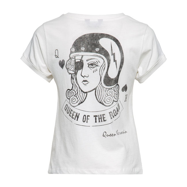 King Kerosin Queen Kerosin Playcard Queen Ladies T-Shirt Off White - FREE UK Shipping, FREE 365 Day Returns | Moto Central