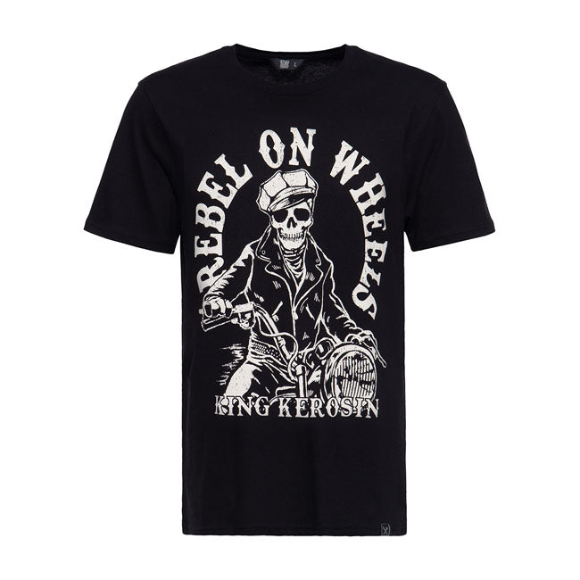 King Kerosin Rebel On Wheels T-Shirt Black - FREE UK Shipping, FREE 365 Day Returns | Moto Central