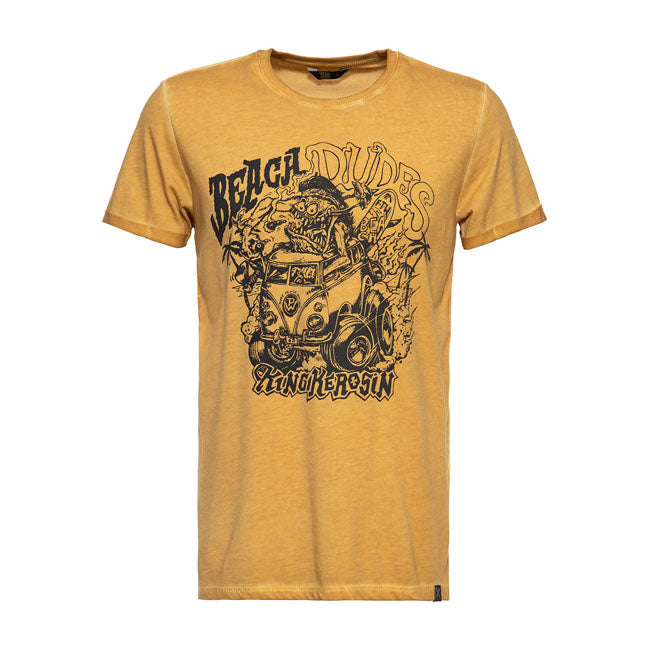 King Kerosin Beach Dudes Oilwashed T-Shirt Yellow - FREE UK Shipping, FREE 365 Day Returns | Moto Central