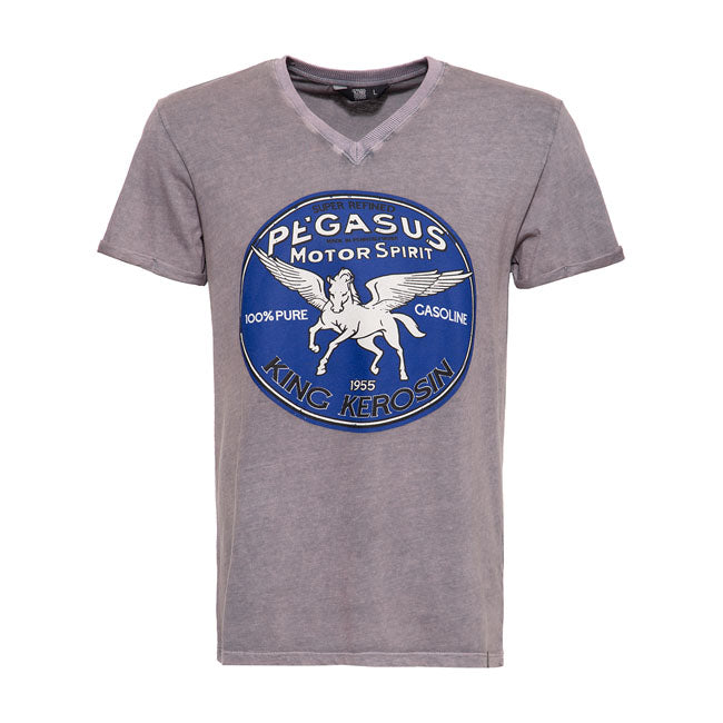 King Kerosin Pegasus T-Shirt Washed Grey - FREE UK Shipping, FREE 365 Day Returns | Moto Central