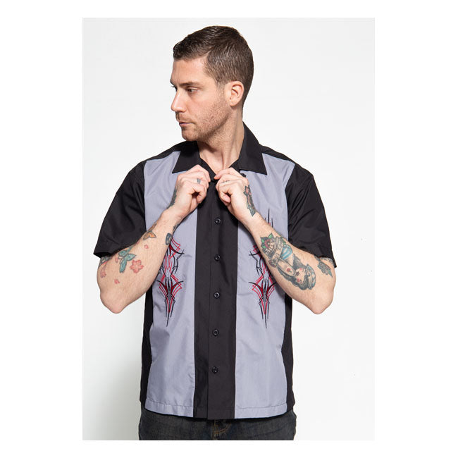 King Kerosin Pinstripes Cocktail Shirt Black / Grey - FREE UK Shipping, FREE 365 Day Returns | Moto Central