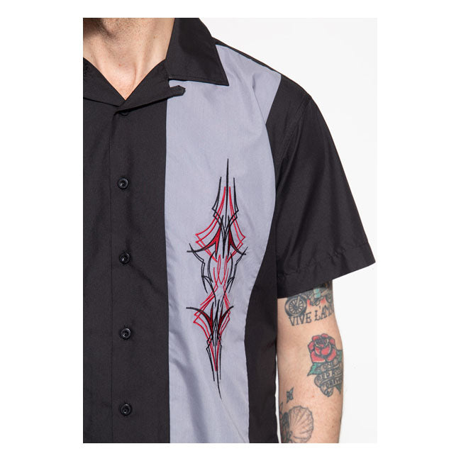 King Kerosin Pinstripes Cocktail Shirt Black / Grey - FREE UK Shipping, FREE 365 Day Returns | Moto Central