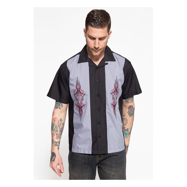 King Kerosin Pinstripes Cocktail Shirt Black / Grey - FREE UK Shipping, FREE 365 Day Returns | Moto Central