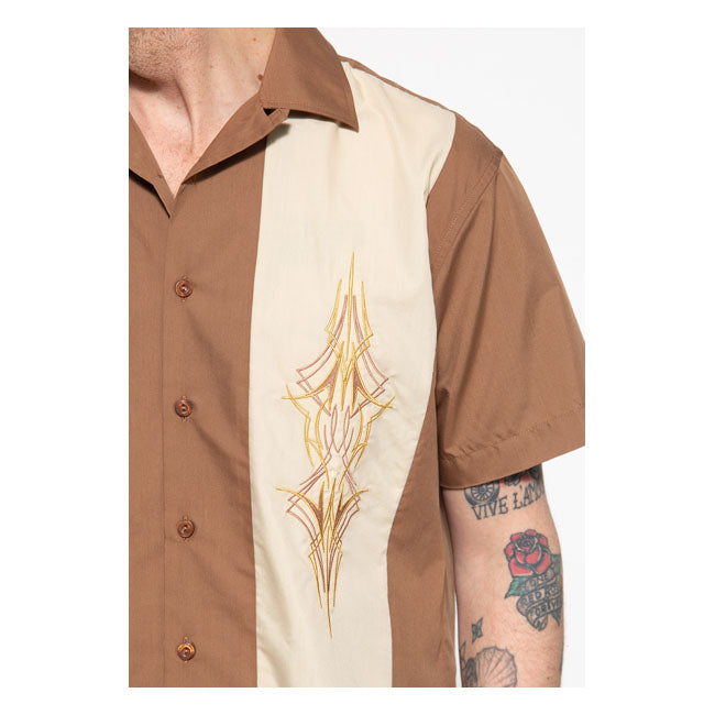 King Kerosin Pinstripes Cocktail Shirt Brown / Beige  - FREE UK Delivery - Moto Central