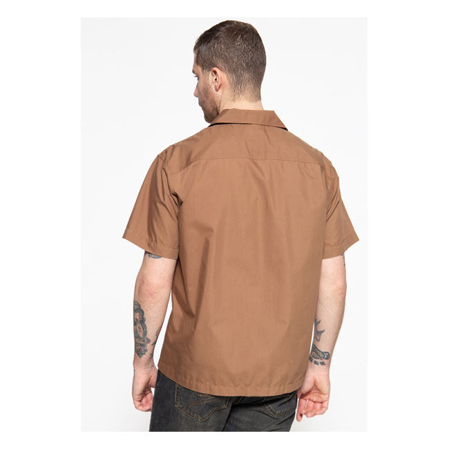 King Kerosin Pinstripes Cocktail Shirt Brown / Beige  - FREE UK Delivery - Moto Central