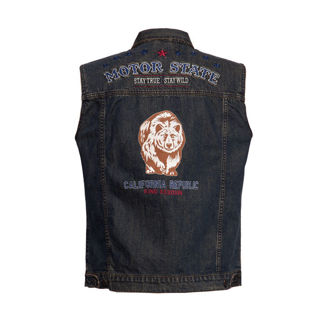 King Kerosin Motor State Denim Vest Dark Blue - FREE UK Shipping, FREE 365 Day Returns | Moto Central