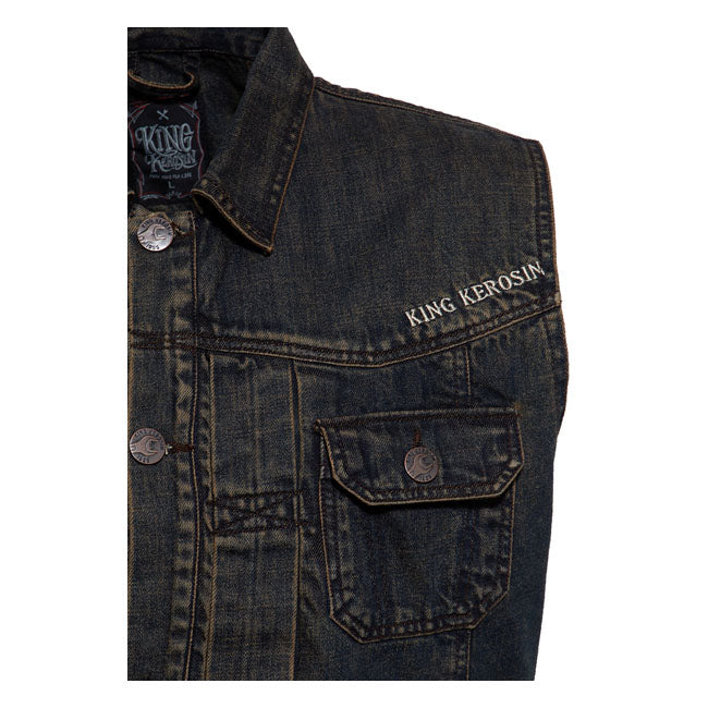 King Kerosin Motor State Denim Vest Dark Blue - FREE UK Shipping, FREE 365 Day Returns | Moto Central