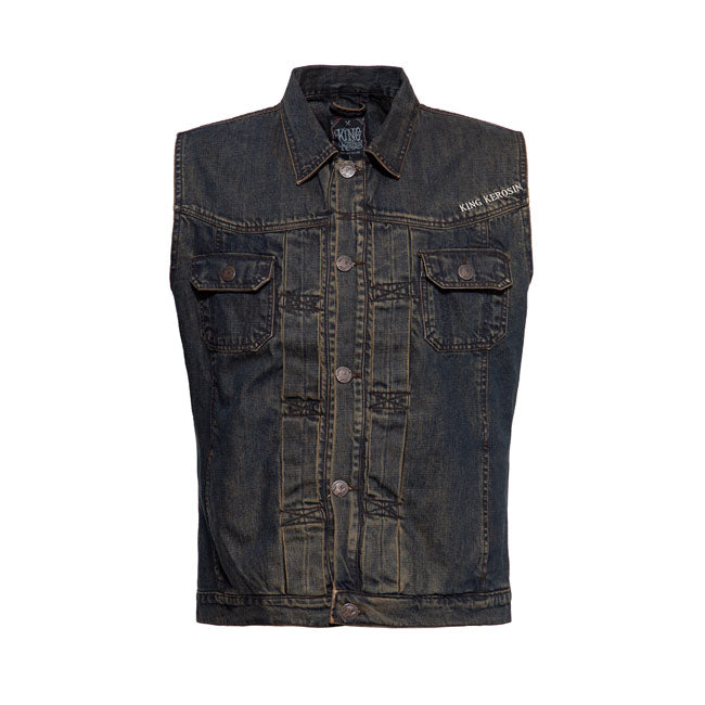 King Kerosin Motor State Denim Vest Dark Blue - FREE UK Shipping, FREE 365 Day Returns | Moto Central