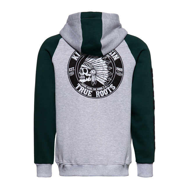 King Kerosin True Roots Hoodie Grey Melange / Smoke Green - FREE UK Shipping, FREE 365 Day Returns | Moto Central