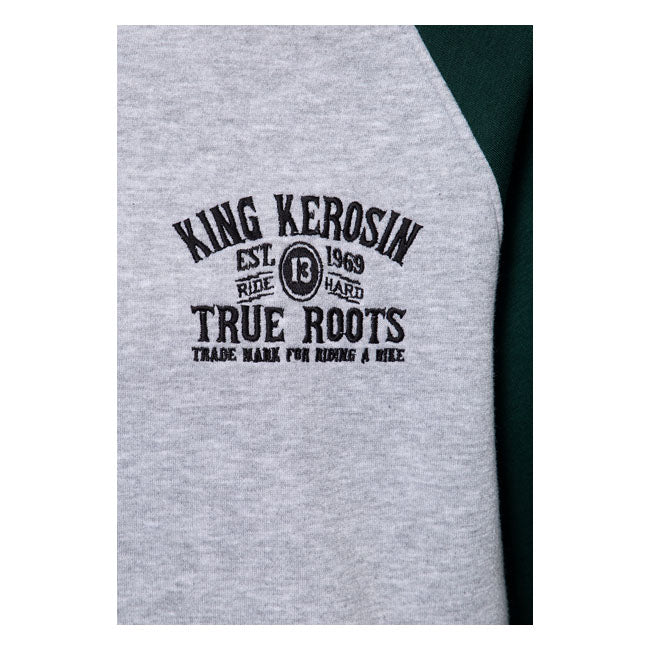 King Kerosin True Roots Hoodie Grey Melange / Smoke Green - FREE UK Shipping, FREE 365 Day Returns | Moto Central