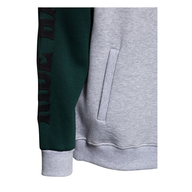 King Kerosin True Roots Hoodie Grey Melange / Smoke Green - FREE UK Shipping, FREE 365 Day Returns | Moto Central