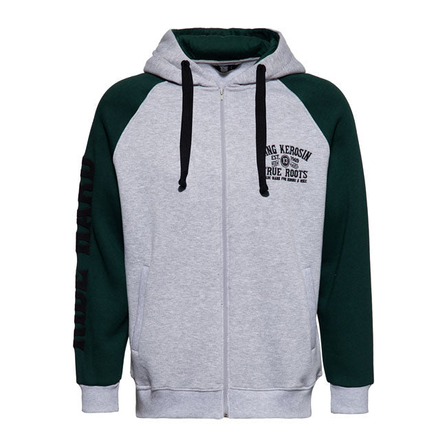 King Kerosin True Roots Hoodie Grey Melange / Smoke Green - FREE UK Shipping, FREE 365 Day Returns | Moto Central