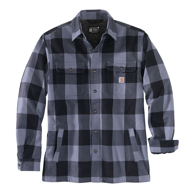 Carhartt Sherpa Lined Flannel Plaid Shirt Folkstone Grey  - FREE UK Shipping, FREE 365 Day Returns | Moto Central