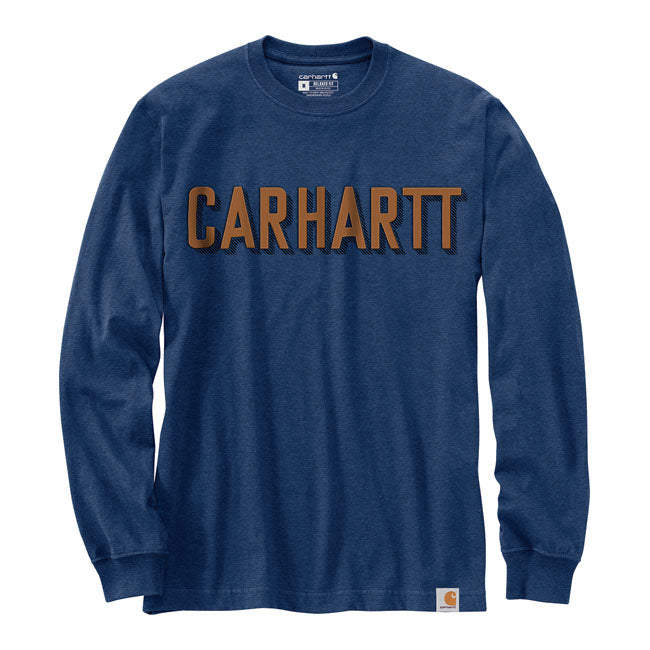 Carhartt Graphic Logo Long Sleeves T-Shirt Dark Cobalt Blue Heather - FREE UK Shipping, FREE 365 Day Returns | Moto Central