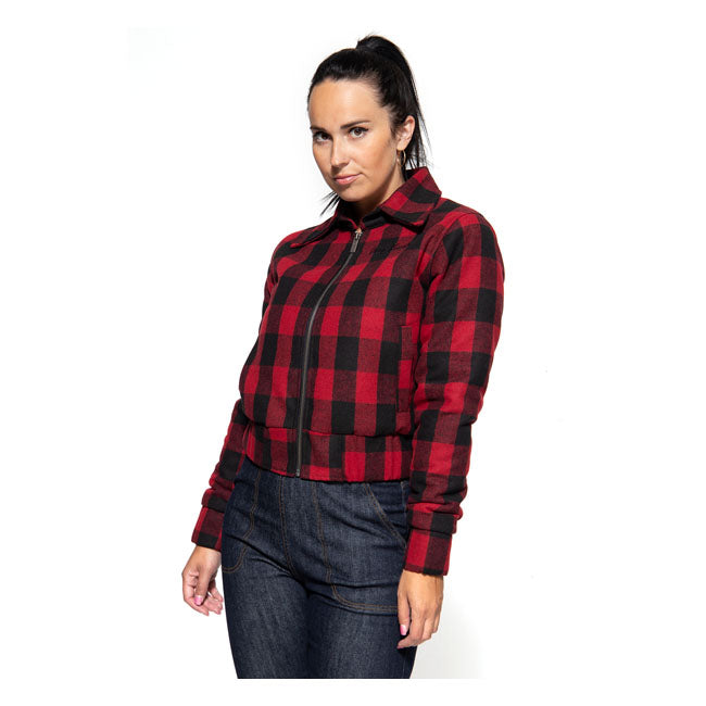 King Kerosin Queen Kerosin Wool Checkered Ladies Jacket Black / Red - FREE UK Shipping, FREE 365 Day Returns | Moto Central