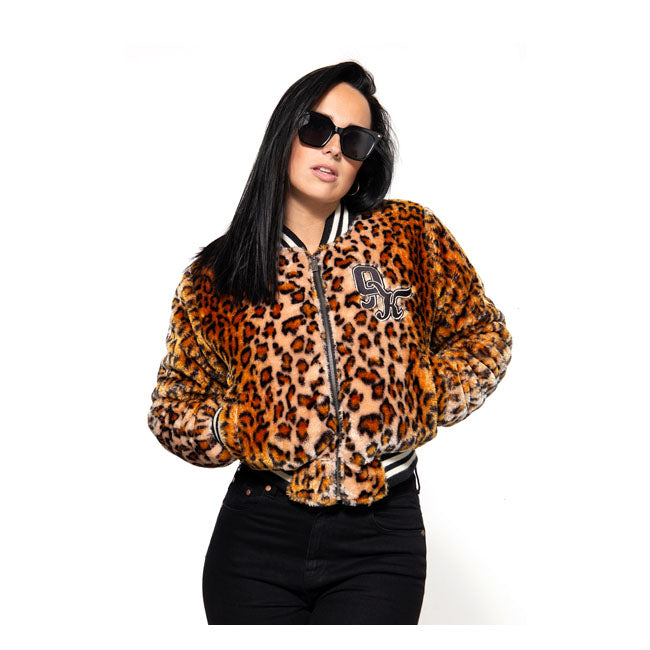 King Kerosin Queen Kerosin Fur College Lined Ladies Jacket Leopard - FREE UK Shipping, FREE 365 Day Returns | Moto Central