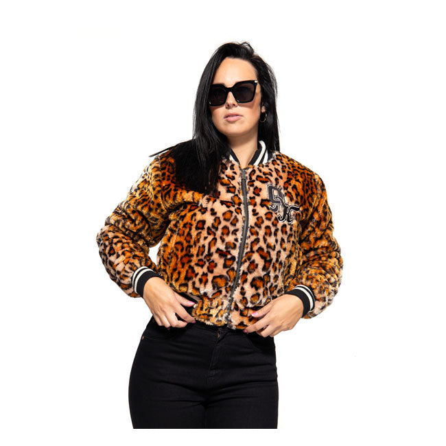 King Kerosin Queen Kerosin Fur College Lined Ladies Jacket Leopard - FREE UK Shipping, FREE 365 Day Returns | Moto Central