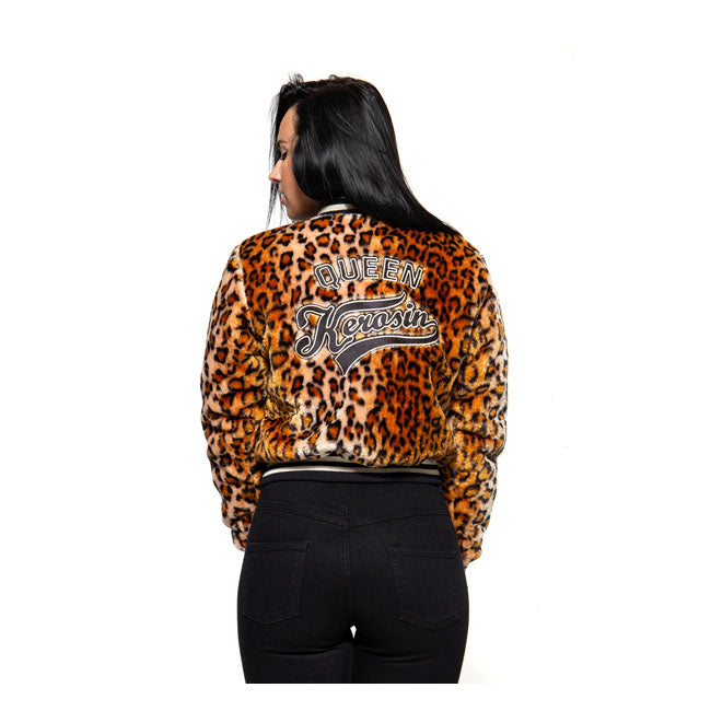 King Kerosin Queen Kerosin Fur College Lined Ladies Jacket Leopard - FREE UK Shipping, FREE 365 Day Returns | Moto Central