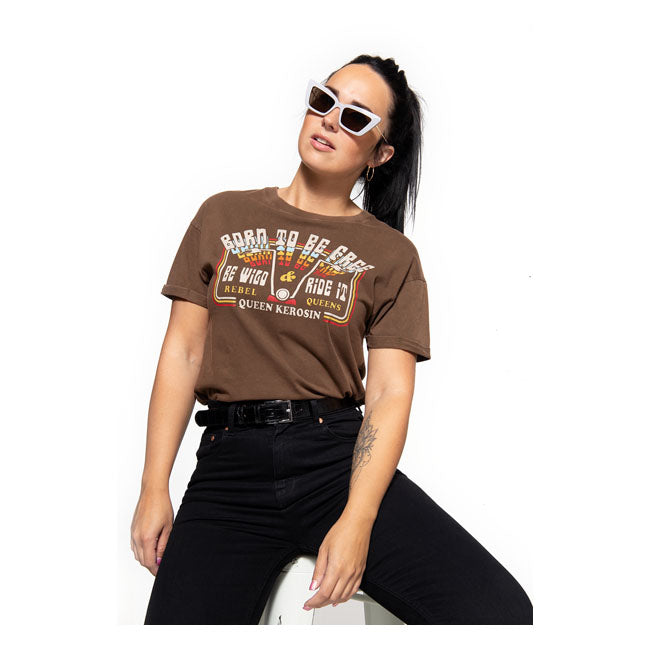 King Kerosin Queen Kerosin Free Born Ladies T-Shirt Dark Brown  - FREE UK Delivery - Moto Central