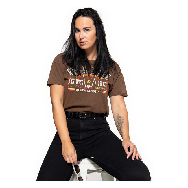 King Kerosin Queen Kerosin Free Born Ladies T-Shirt Dark Brown  - FREE UK Delivery - Moto Central