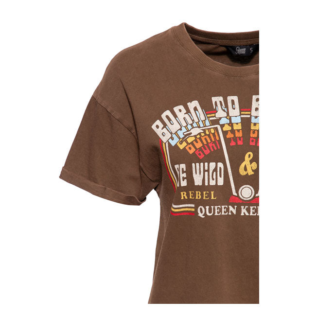 King Kerosin Queen Kerosin Free Born Ladies T-Shirt Dark Brown  - FREE UK Delivery - Moto Central