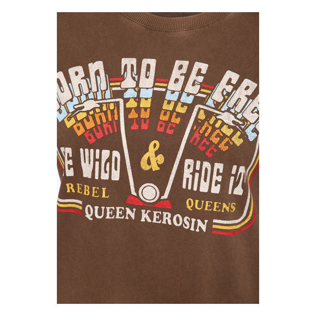 King Kerosin Queen Kerosin Free Born Ladies T-Shirt Dark Brown  - FREE UK Delivery - Moto Central