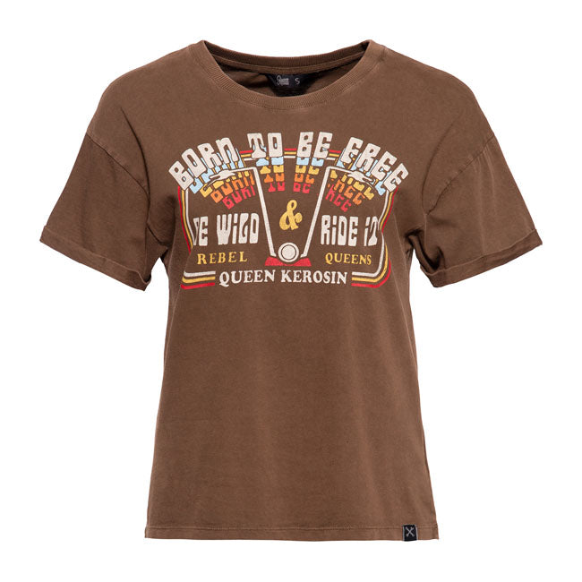 King Kerosin Queen Kerosin Free Born Ladies T-Shirt Dark Brown