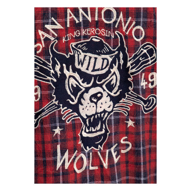 King Kerosin Wolves Checkered Shirt Red / Blue  - FREE UK Delivery - Moto Central