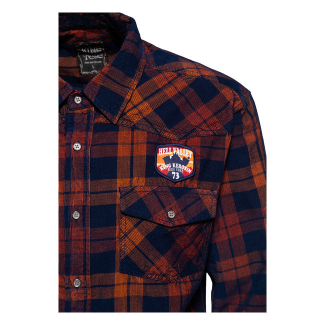 King Kerosin Hell Valley Checkered Shirt Navy / Orange - FREE UK Shipping, FREE 365 Day Returns | Moto Central