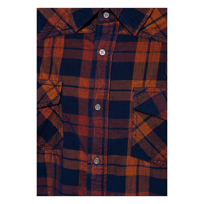 King Kerosin Hell Valley Checkered Shirt Navy / Orange - FREE UK Shipping, FREE 365 Day Returns | Moto Central