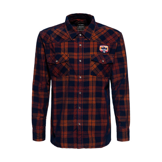 King Kerosin Hell Valley Checkered Shirt Navy / Orange - FREE UK Shipping, FREE 365 Day Returns | Moto Central