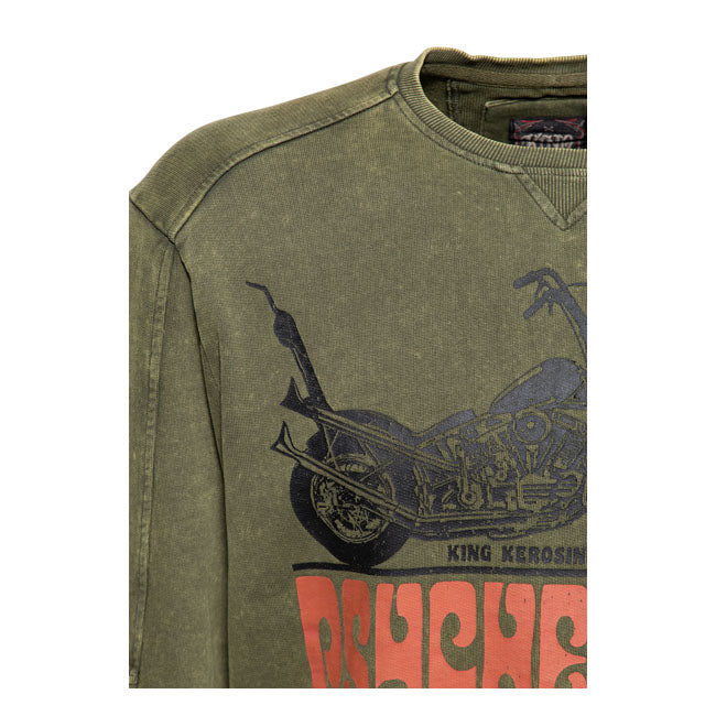 King Kerosin Psychedellic Long Sleeves Sweatshirts Olive - FREE UK Shipping, FREE 365 Day Returns | Moto Central