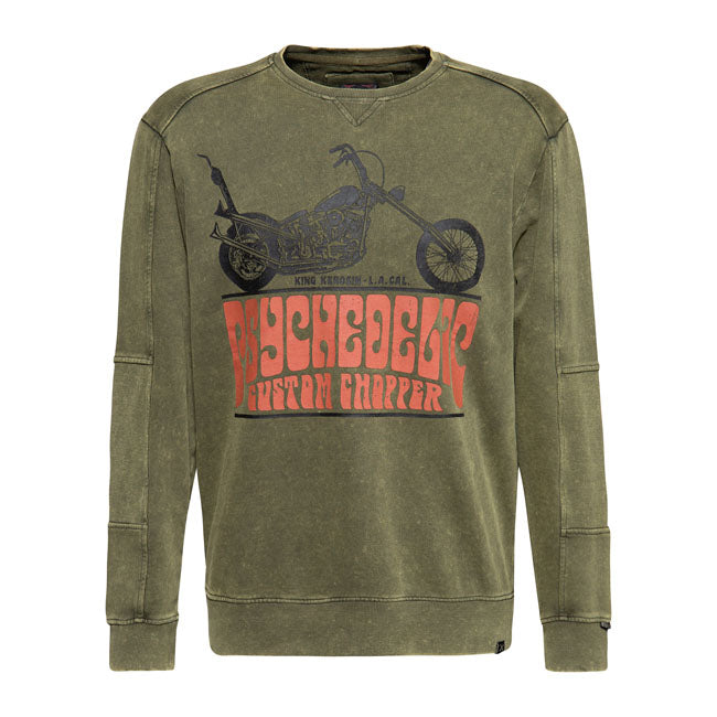 King Kerosin Psychedellic Long Sleeves Sweatshirts Olive - FREE UK Shipping, FREE 365 Day Returns | Moto Central