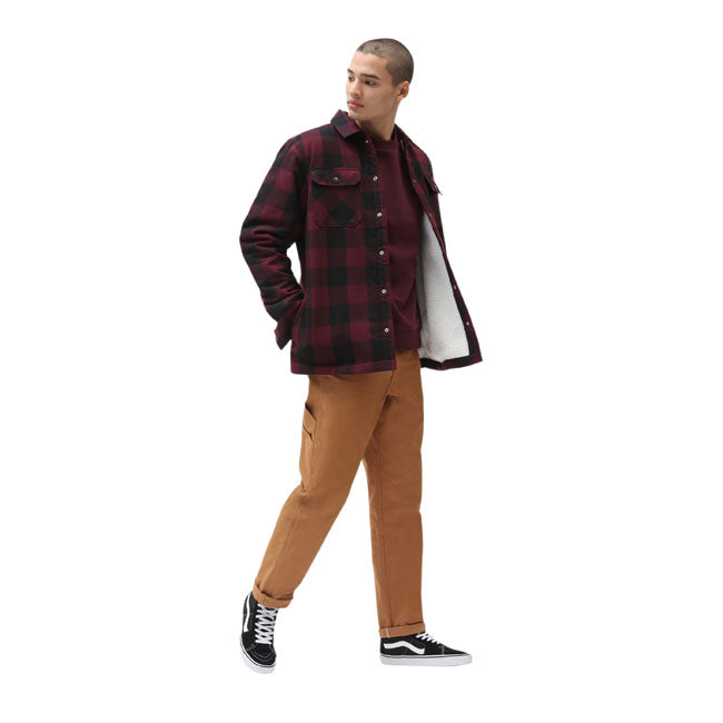 Dickies Sherpa Lined Sacramento Shirt Maroon - FREE UK Shipping, FREE 365 Day Returns | Moto Central