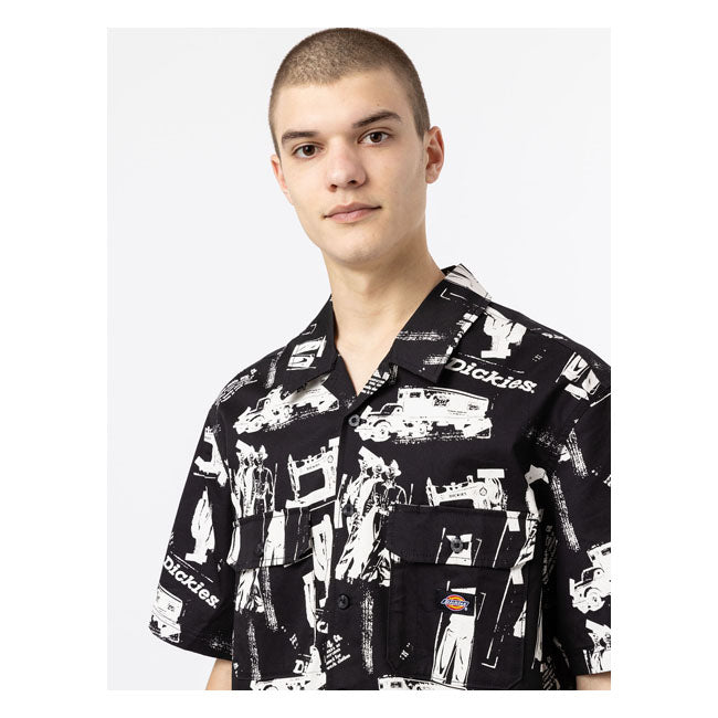 Dickies 100 AOP Shirt Black - FREE UK Shipping, FREE 365 Day Returns | Moto Central