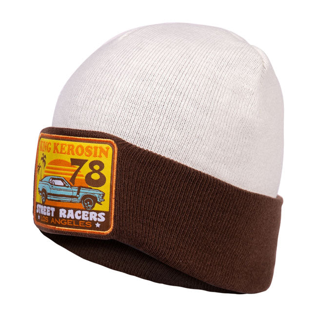 King Kerosin Street Racers Beanie Brown / White - FREE UK Shipping, FREE 365 Day Returns | Moto Central