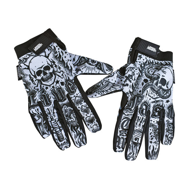 Lethal Threat Tattoo Gloves Black White