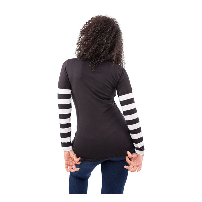 Lethal Threat Angel Bones 'N Stripes Ladies Shirt Black White