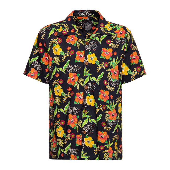 King Kerosin Hibiscus AOP Shirt Black - FREE UK Shipping, FREE 365 Day Returns | Moto Central