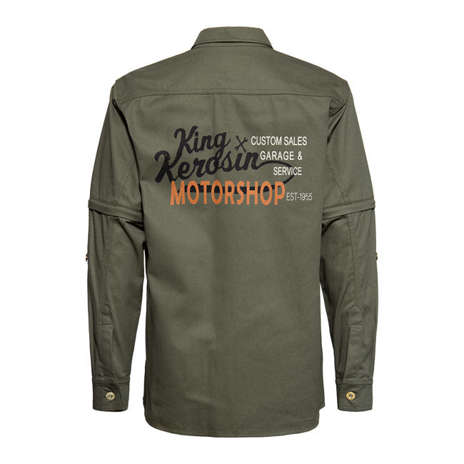 King Kerosin Motorshop Workwear Shirt Military Green - FREE UK Shipping, FREE 365 Day Returns | Moto Central