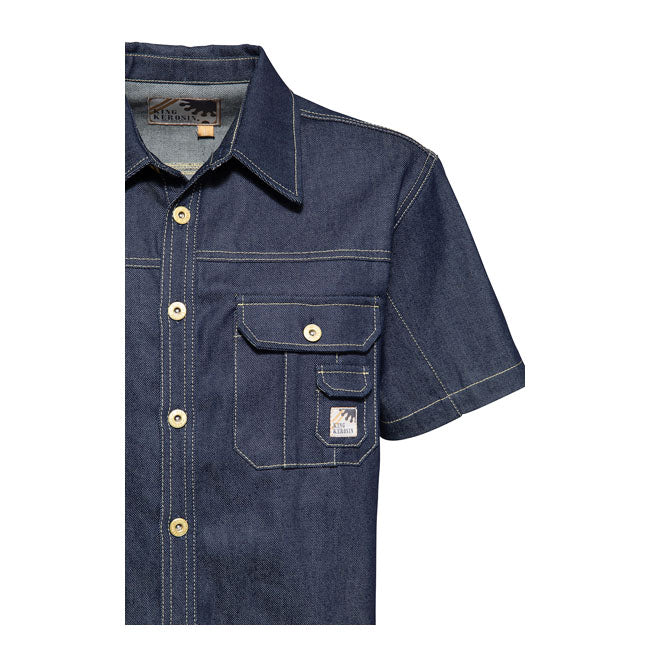 King Kerosin Motor Crew Denim Worker Shirt Dark Blue Wash - FREE UK Shipping, FREE 365 Day Returns | Moto Central