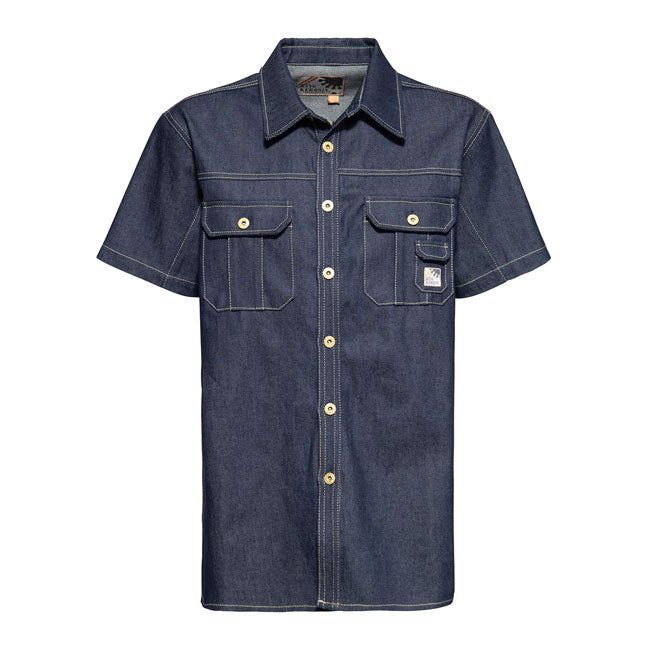 King Kerosin Motor Crew Denim Worker Shirt Dark Blue Wash - FREE UK Shipping, FREE 365 Day Returns | Moto Central